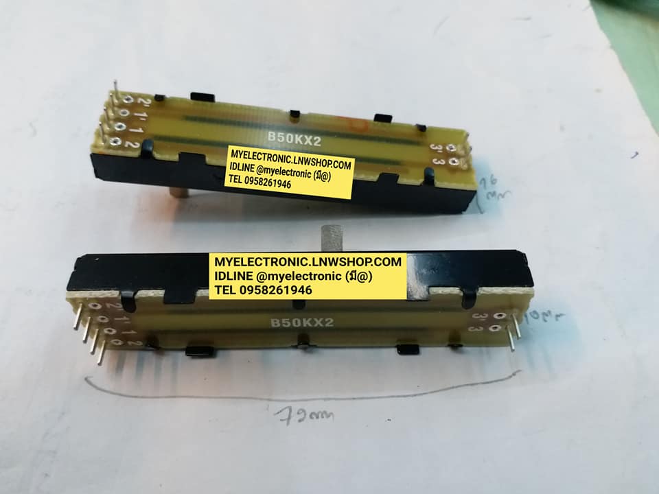 ขาย โวลุ่มสไลด์B50K×2 ยี่ห้อ ALPHA,VR.SLIDEตัวยาว72มม. วอลลุ่มสไลด์ โวลุ่มสไลด์ B50K×2 แกนยาว12มม6ขา ราคา ตัวละ . . . . หน่วย บาท