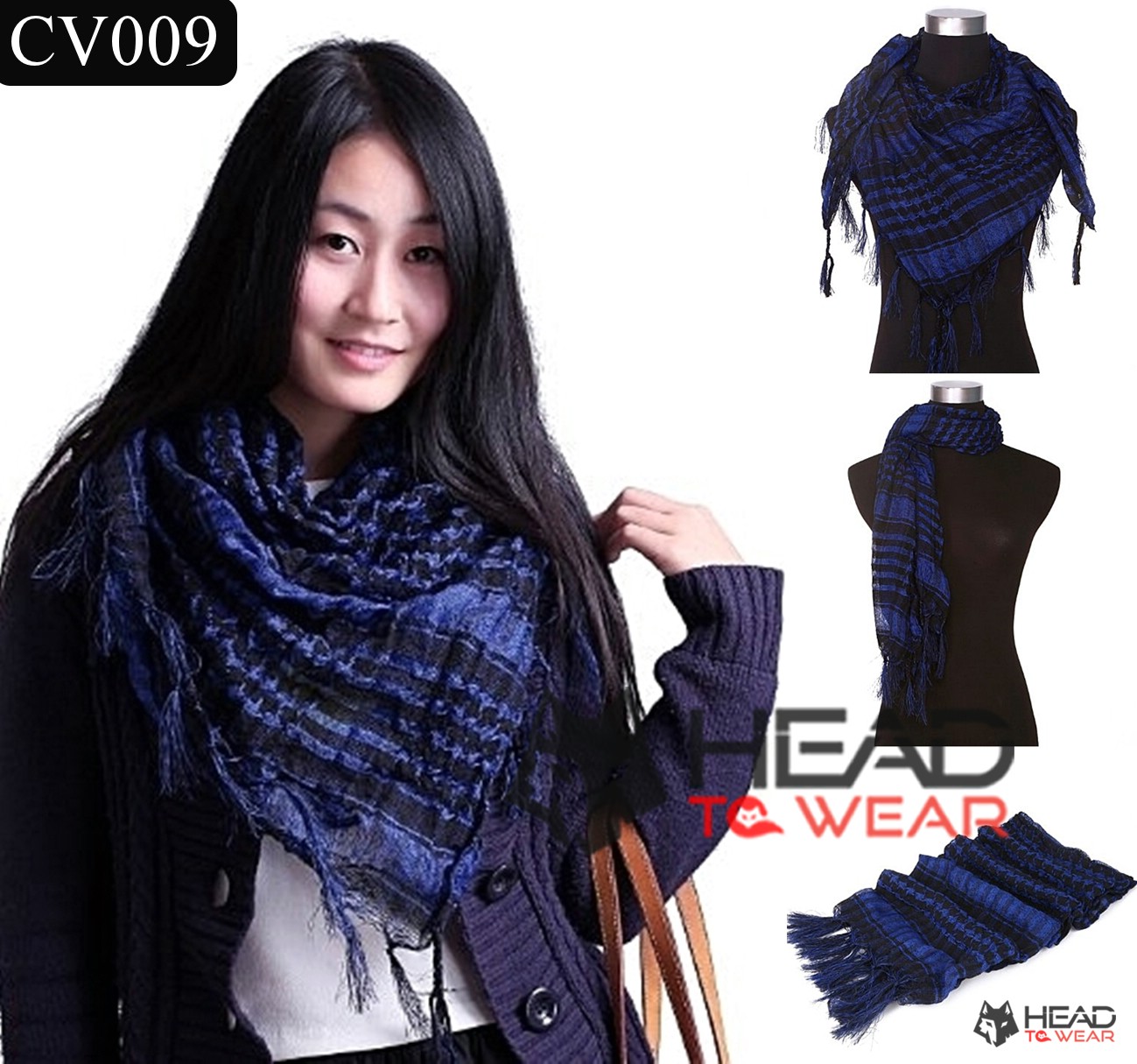 ผ้าพันคอชีมัค Shemash (เนื้อผ้า Viscose) : สีน้ำเงิน-ดำ CV009