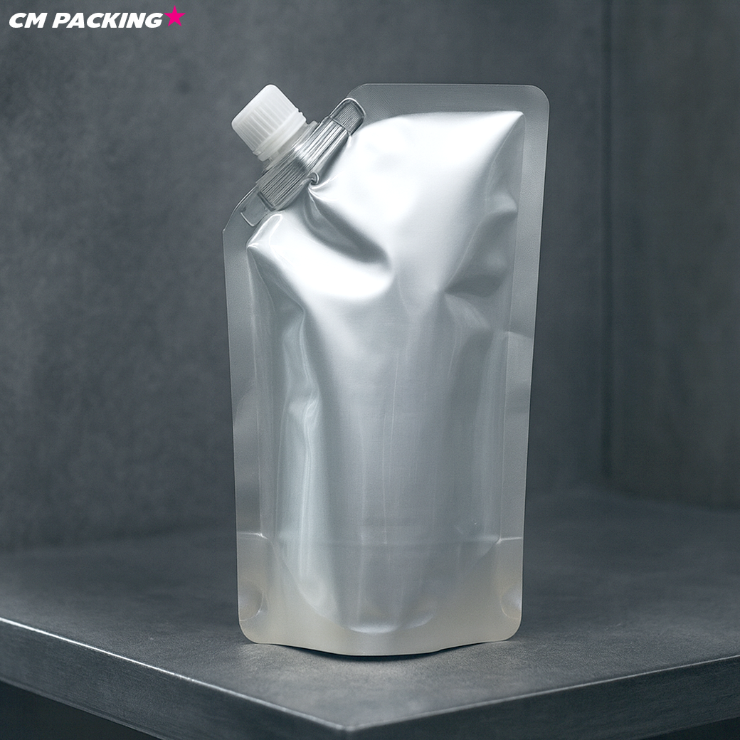 [50ใบ] ถุงอลูมิเนียมฟอยล์ ฝาเกลียว ถุงบรรจุของเหลว/เคมีภัณฑ์ 1 ลิตร จุกใหญ่ 1.6 ซม. (แบบหนาพิเศษ)