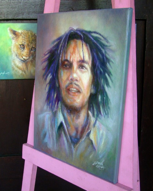 "Bob Marley" ภาพวาดสีน้ำมัน งานเพ้นท์บนเฟรมผ้าใบ canvas ขนาด 30 x 40 cm.