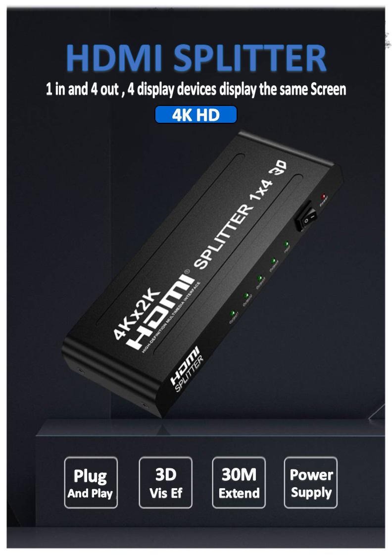 HD104K HDMI Splitter 4K*2K 1in-to-4out Support 3D