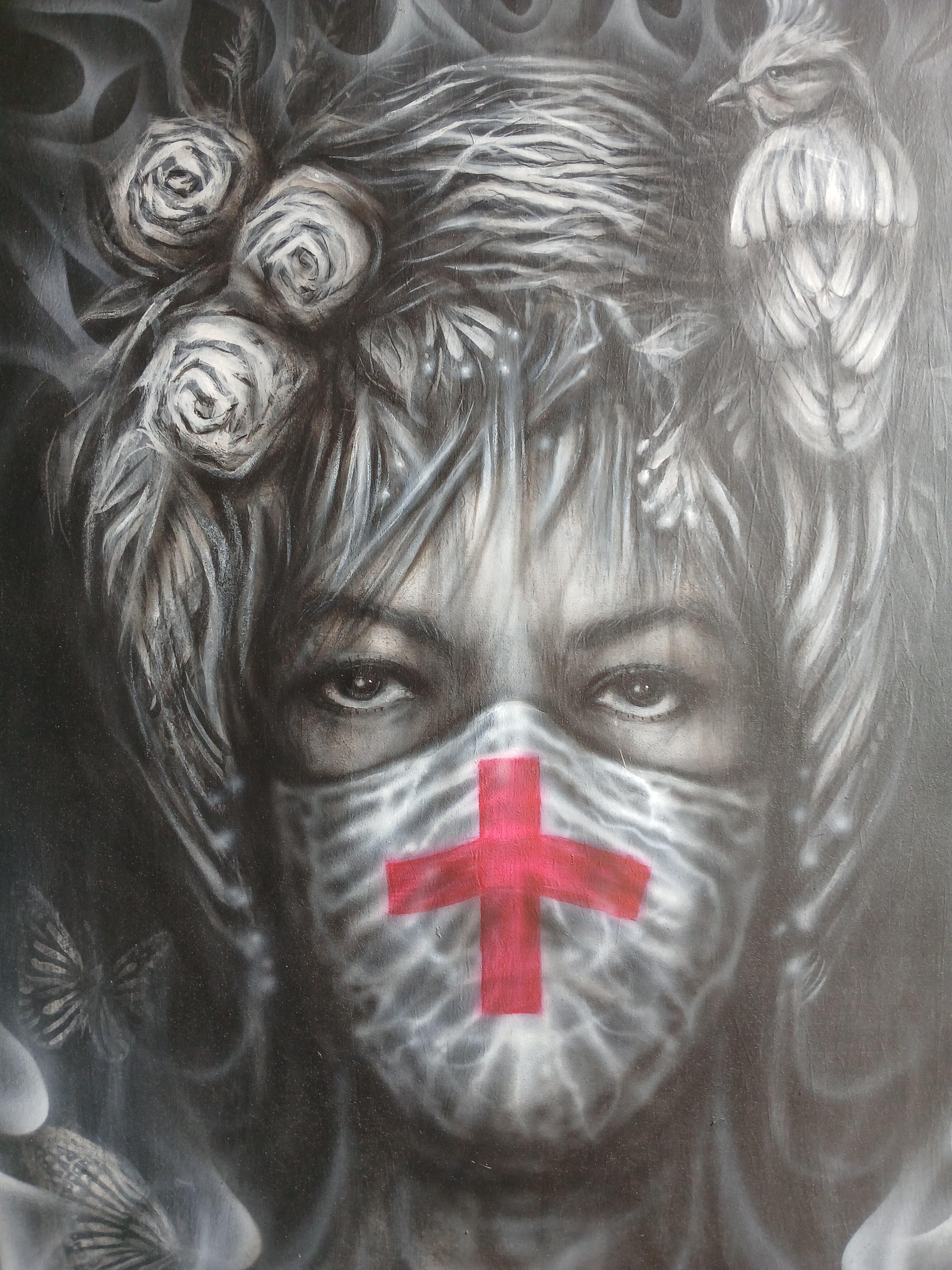 "Miss Earth" ภาพวาดสีอะคริลิค และสีแอร์บรัช Createx งานเพ้นท์บนเฟรมผ้าใบ canvas ขนาด 75 x 84 cm.