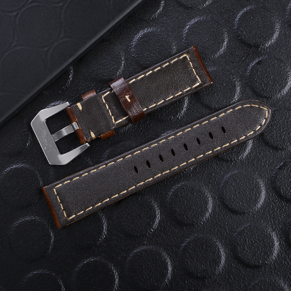 WS-42-59 สายนาฬิกาหนังแท้ GENUINE LEATHER WATCH BAND ขนาด 22 มิล อุปกรณ์เสริมนาฬิกาชายและหญิง ชิ้น 225 กรัม Brown -Black 22 mm