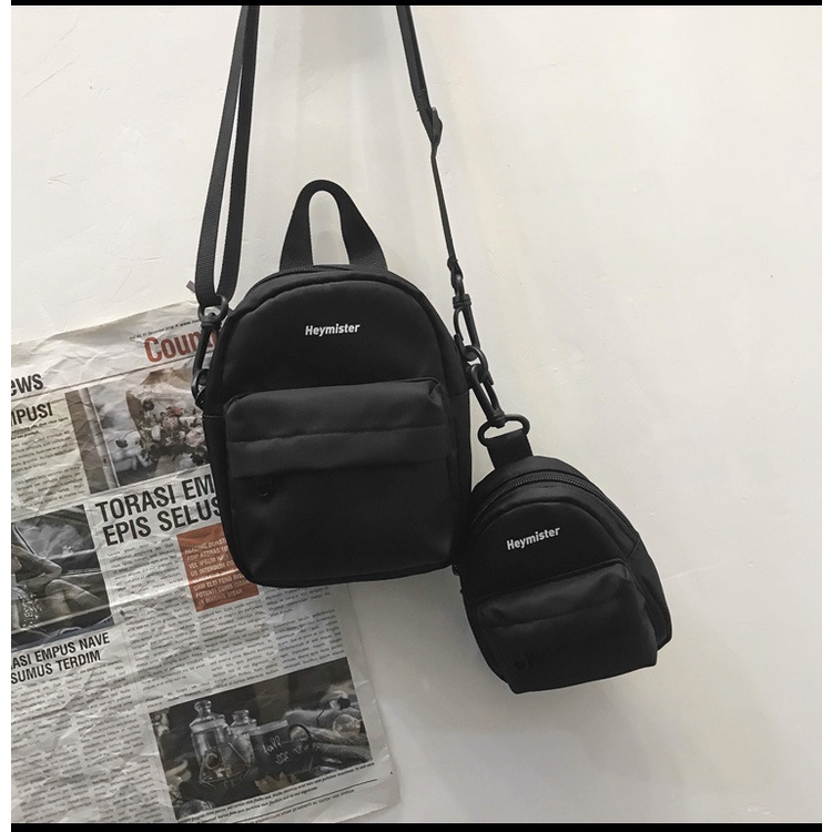 มาใหม่! NY42 กระเป๋าสะพายข้าง สีดำ แม่ลูก สวยเท่ ผ้า Nylon กันน้ำ ผู้ชาย ผู้หญิง