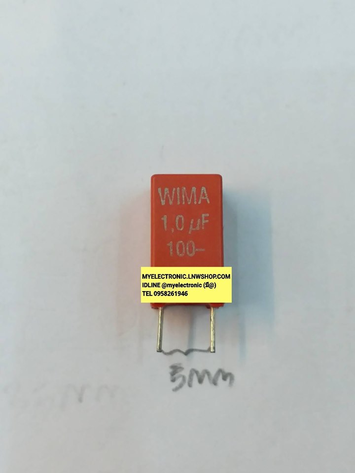 C1UF100Vขาห่าง5มม.ยี่ห้อWIMAคาปาซิเตอร์1UF100V