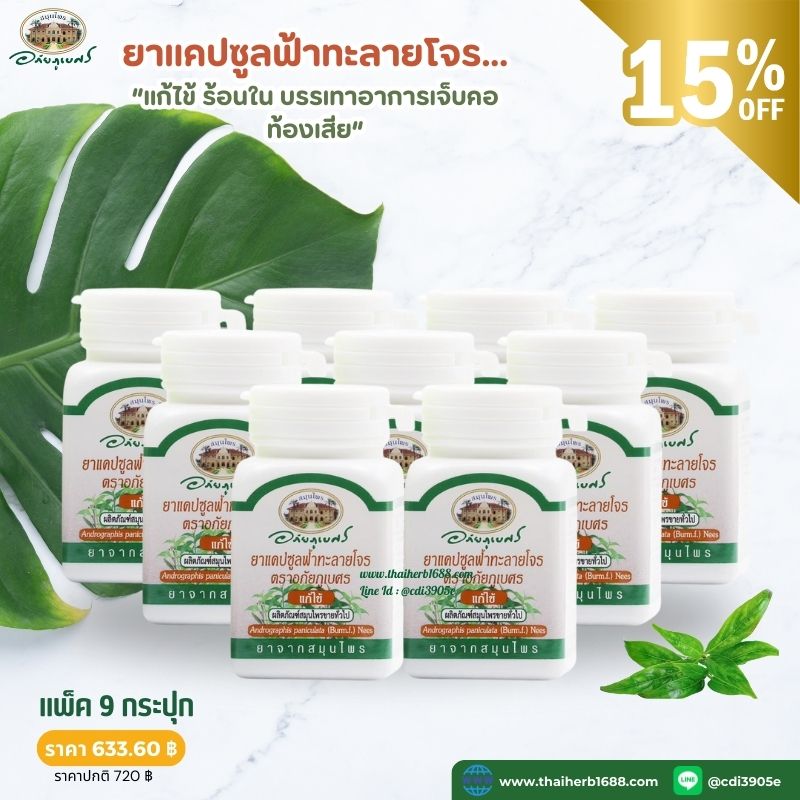 แคปซูลฟ้าทะลายโจร อภัยภูเบศร 9 กระปุก (ลด 12%)