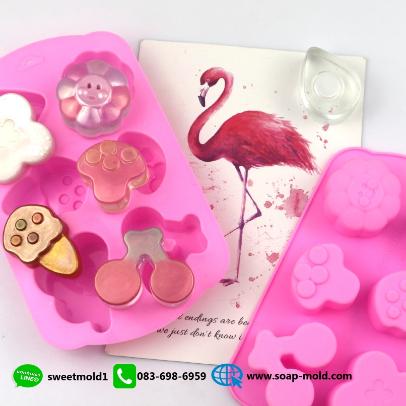 แม่พิมพ์เห็ดเชอรี่ดอกไม้คละลาย 6ช่อง ขนาด15-35กรัม : 007739