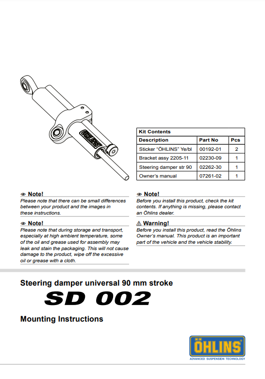กันสะบัด OHLINS SD 002 FOR Stroke 90 MM