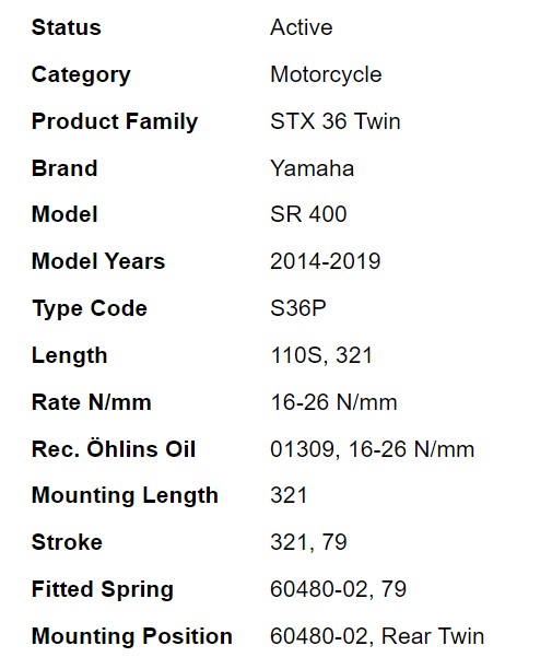 โช๊คหลัง OHLINS YA 634 FOR YAMAHA SR400