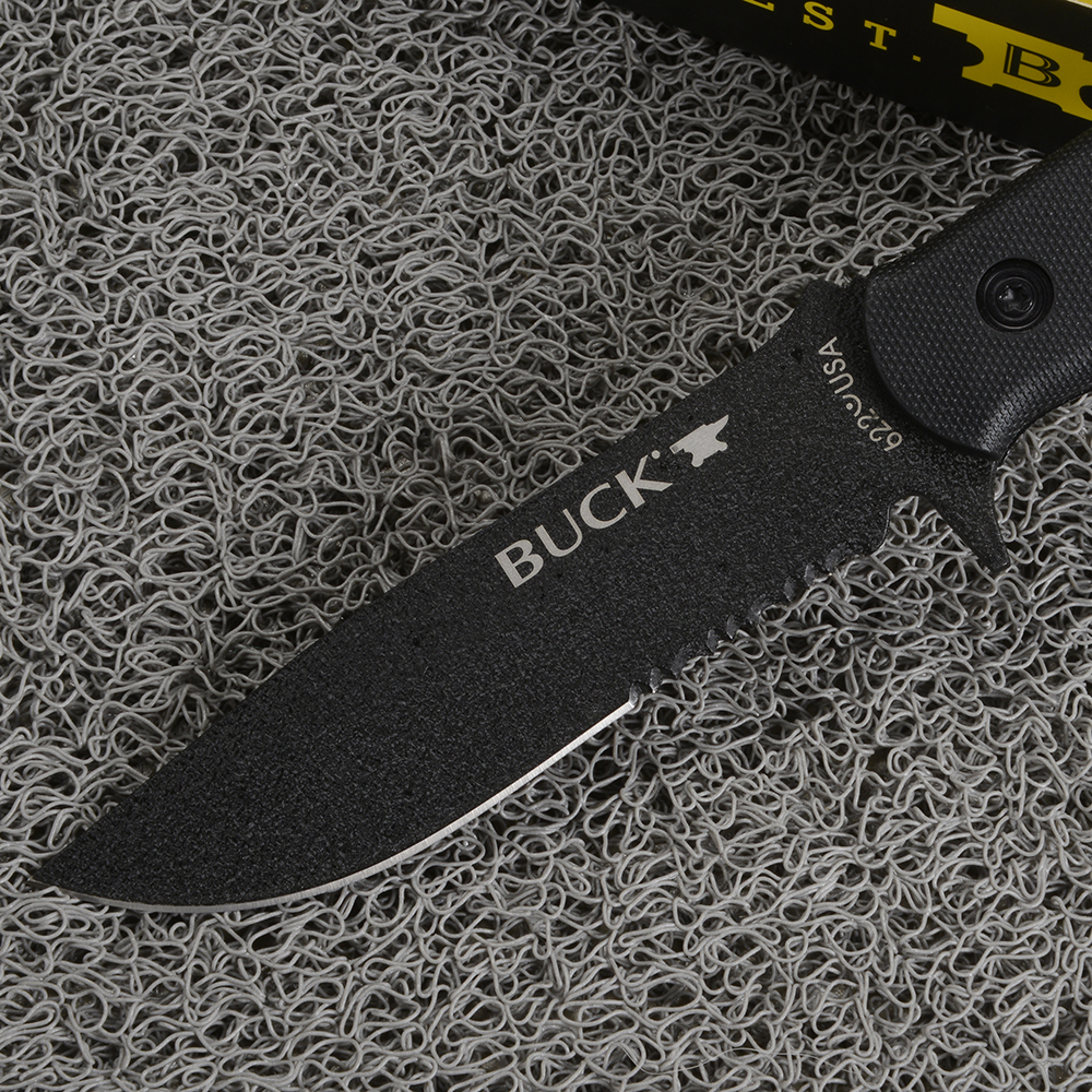 BUCK 622 USA FIXED BLACK BLADE มีดใบตาย มีดเดินป่า มีดโบวี่ มีดแคมปิ้ง มีดพก ด้ามมีดยางกันลื่น ความยาวรวม 9.5 นิ้ว 1 350 กรัม Black 9.5 in.