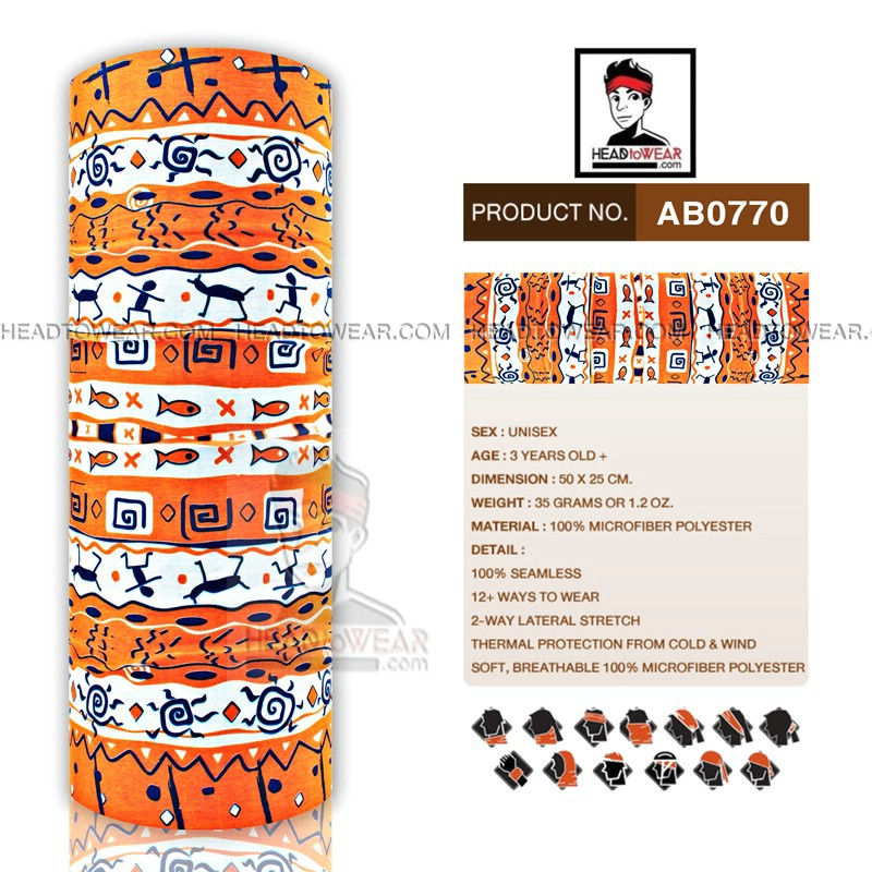 ผ้าโพกหัว ผ้าบัฟ ผ้าคาดผม HeadToWear ลายอียิปต์โบราณ รหัส AB0770