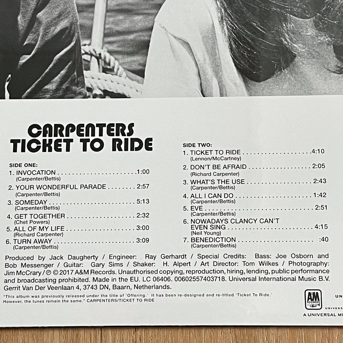 แผ่นเสียง Carpenters – Ticket To Ride ,Vinyl, LP, Album, Reissue แผ่นเสียงมือหนึง ซีล