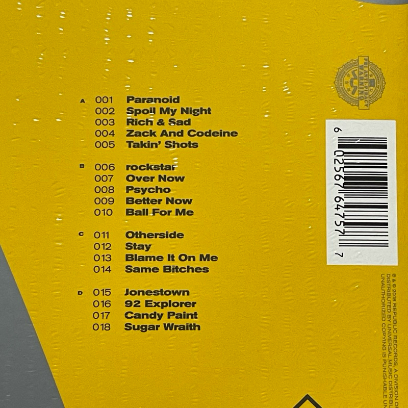 แผ่นเสียง Post Malone : Beerbongs & Bentleys Clear Vinyl ,LP, Album, US,มือหนึ่ง ซีล