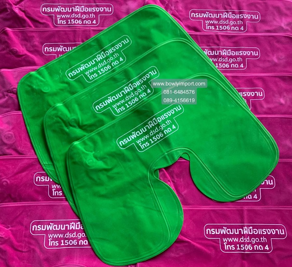 หมอนรองคอเป่าลม เนื้อผ้ากำมะหยี่ พร้อมสกรีนโลโก้