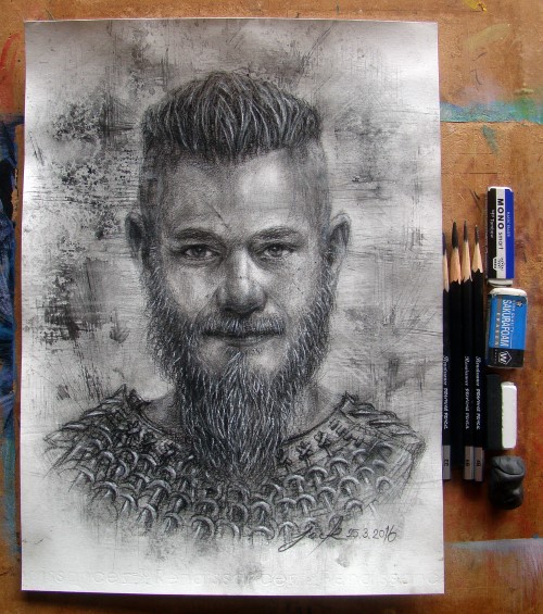 Viking ภาพวาดดินสอ ชาโคล กระดาษ 200 แกรม ขนาด 27.5 x 37.5 cm.