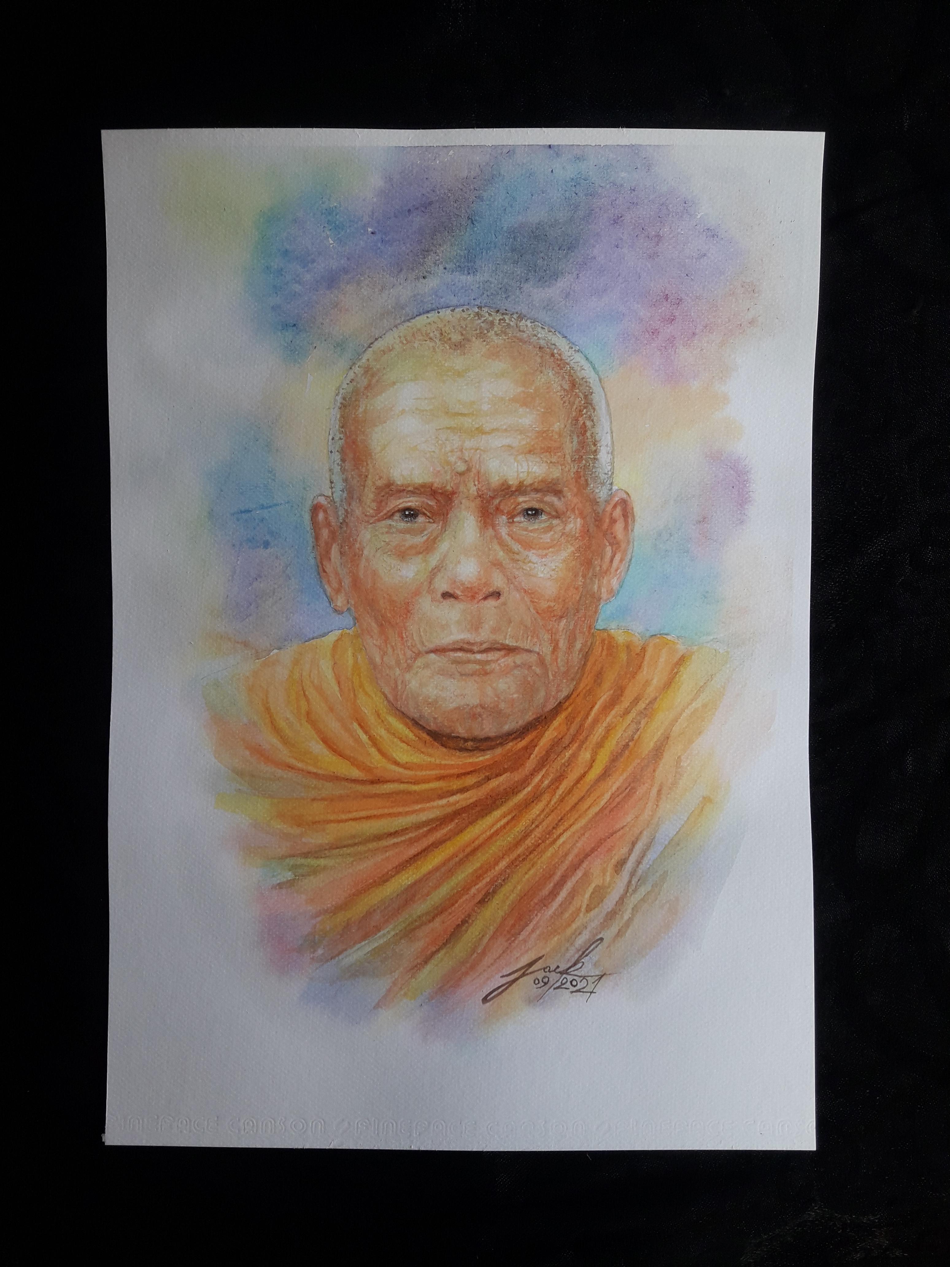 พระอาจารย์นำ ชินวโร (นำ แก้วจันทร์) วัดดอนศาลา จ.พัทลุง ภาพวาดสีน้ำ บนกระดาษ Canson 320 แกรม ขนาด A3 งานวาดต้นฉบับ ไม่ใช่ภาพพิมพ์หรือโปสเตอร์ครับ