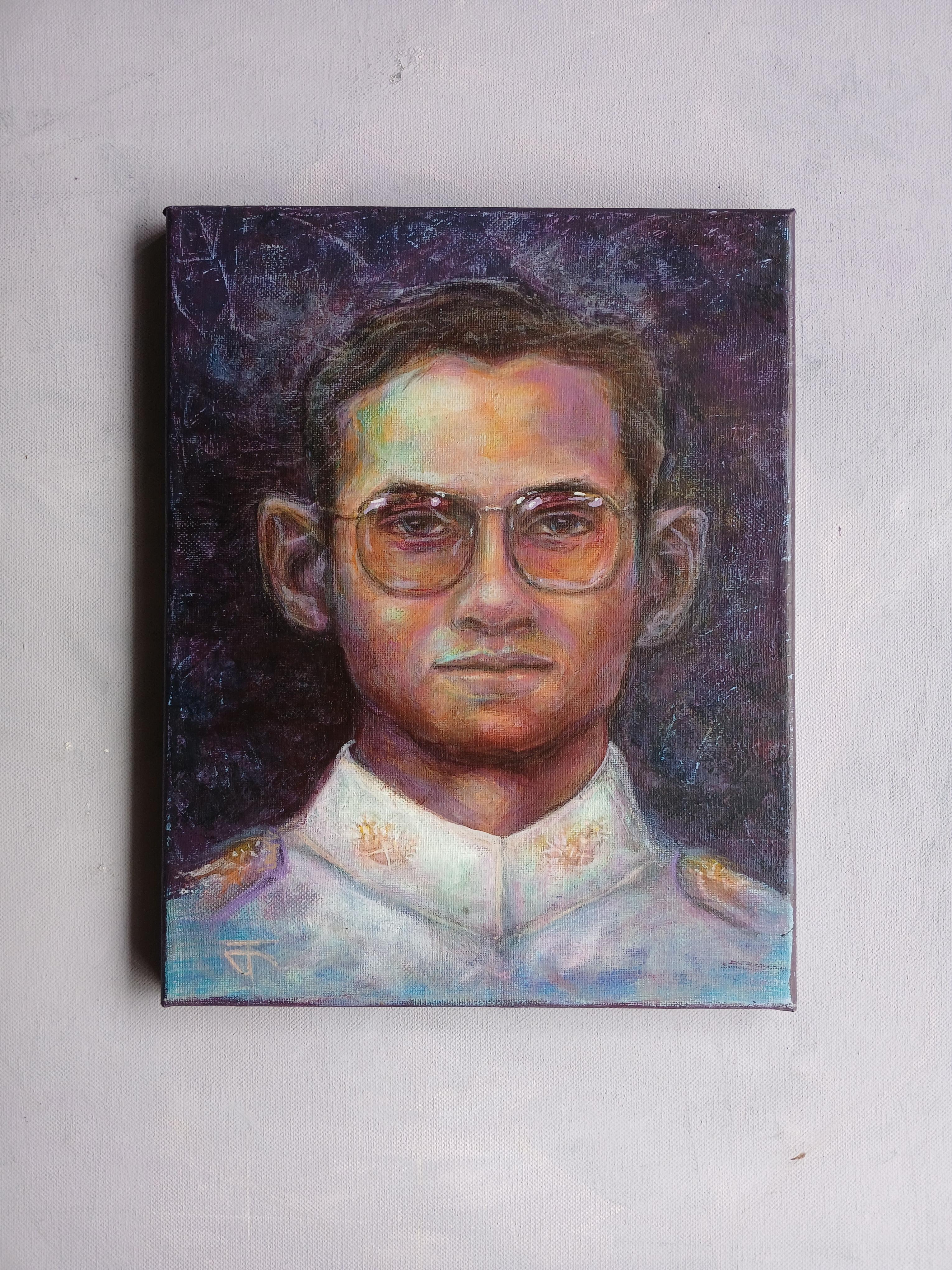 ภาพวาด ในหลวง รัชกาลที่ 9 สีอะครีลิค บนเฟรมผ้าใบ ขนาด 24 cm. x 29.5 cm.(ประมาณ a4)