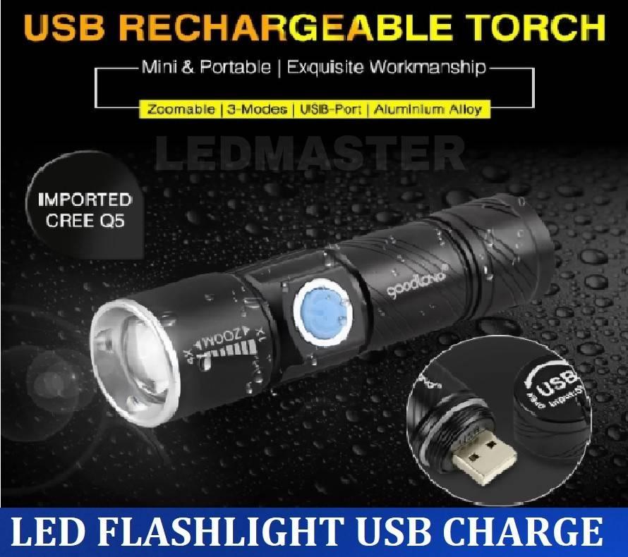 LED FLASHLIGHT USB CHARGE MINI ไฟฉายแรงสูงสว่างเบอร์เเรง ซูมได้ 4เท่า ปรับโหมดได้ 3 โหมด ชาร์ตด้วยUSB สะดวกพกพาสำหรับติดรถติดบ้าน เดินป่า เดินทาง ไฟสำรอง ใช้เป็น Power Bank สำรองได้ เเสงขาว จำนวน 1 ชิ้น