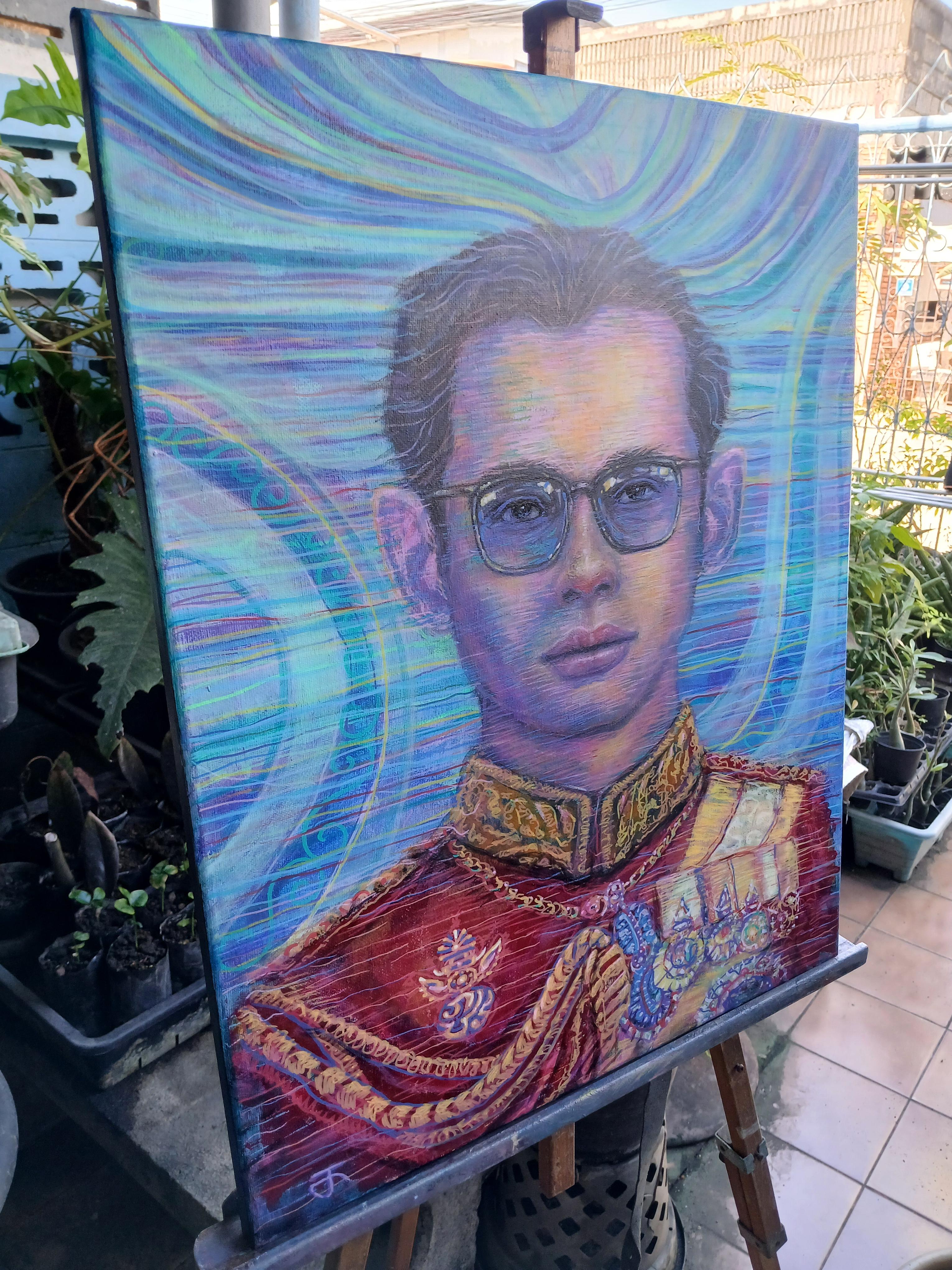 ในหลวง รัชกาลที่ 9 ภาพวาดสีอะครีลิค บนเฟรมผ้าใบ ขนาด 40 cm. x 50 cm. งานวาดต้นฉบับ มีชิ้นเดียว ไม่ใช่ภาพพิมพ์หรือโปสเตอร์ครับ