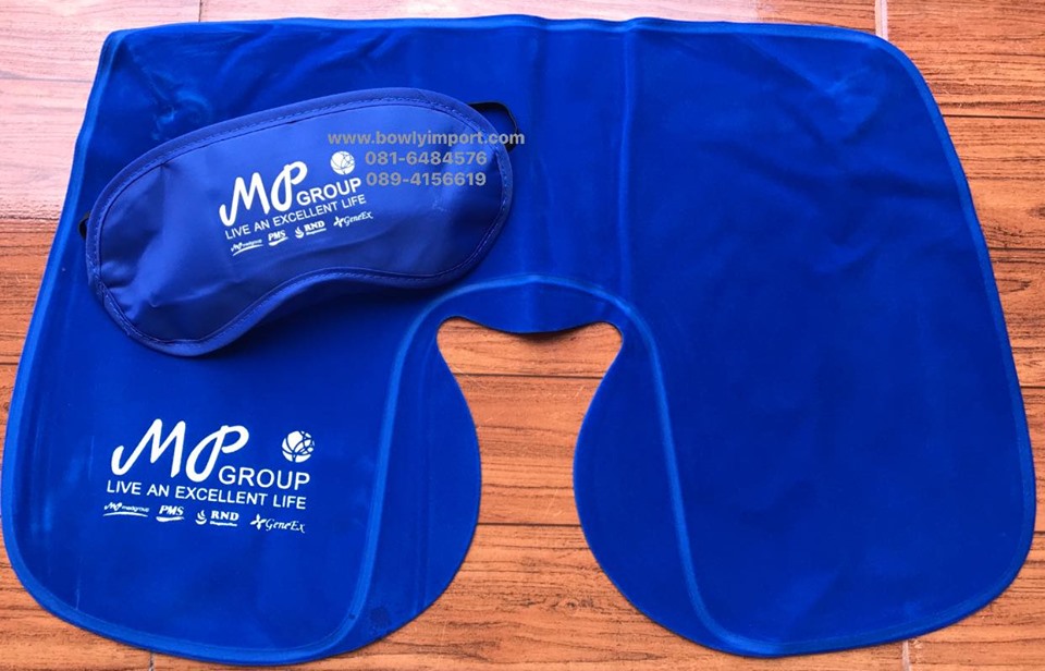 หมอนรองคอเป่าลม เนื้อผ้ากำมะหยี่ พร้อมสกรีนโลโก้