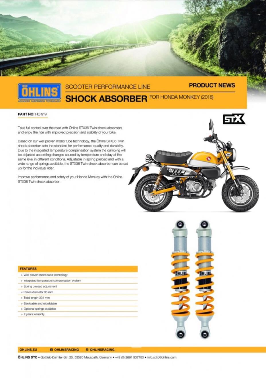 โช๊คอัพหลัง OHLINS FOR HONDA MONKEY 125 (HO 919)
