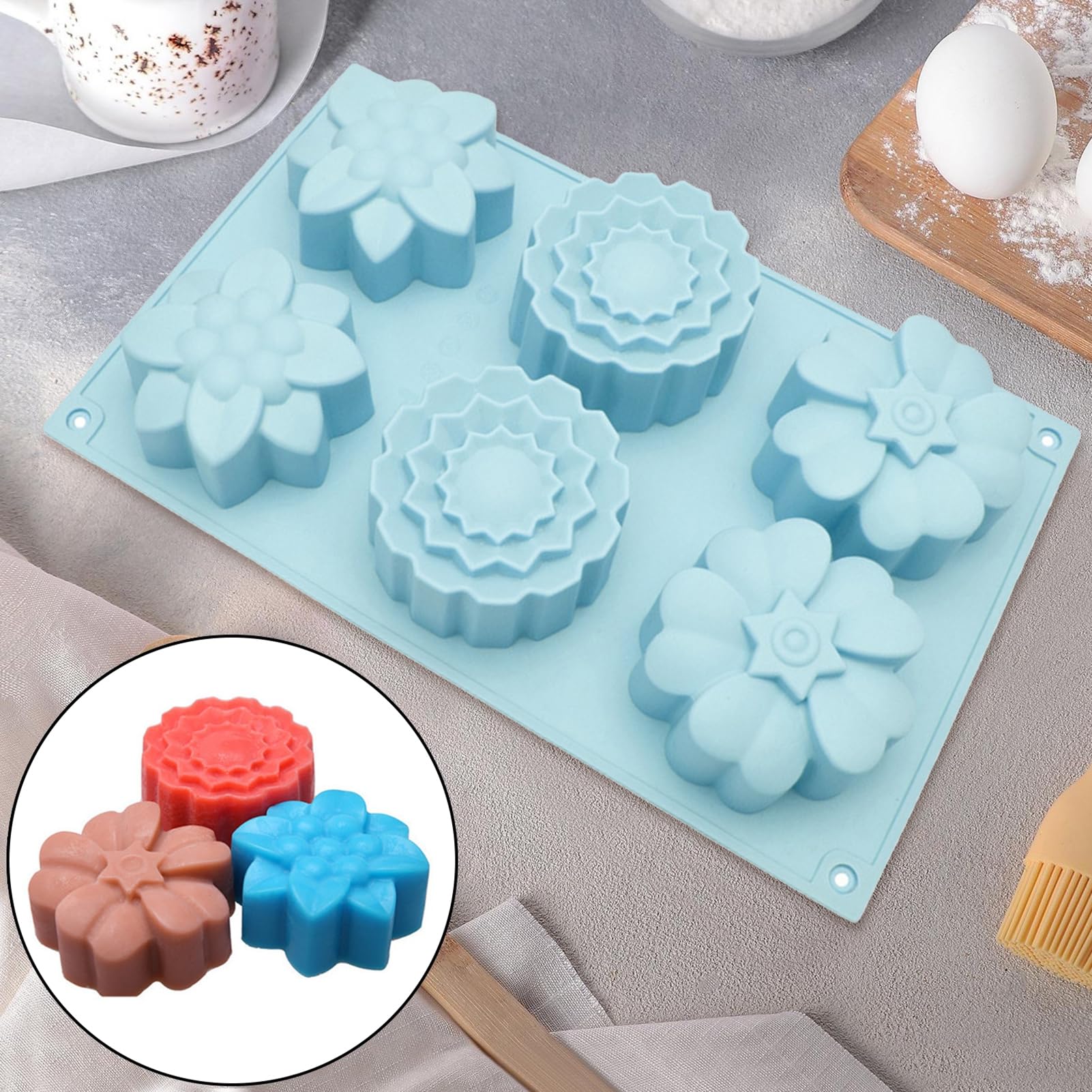 แม่พิมพ์ซิลิโคน รูปดอกไม้ 6 ช่อง 100g