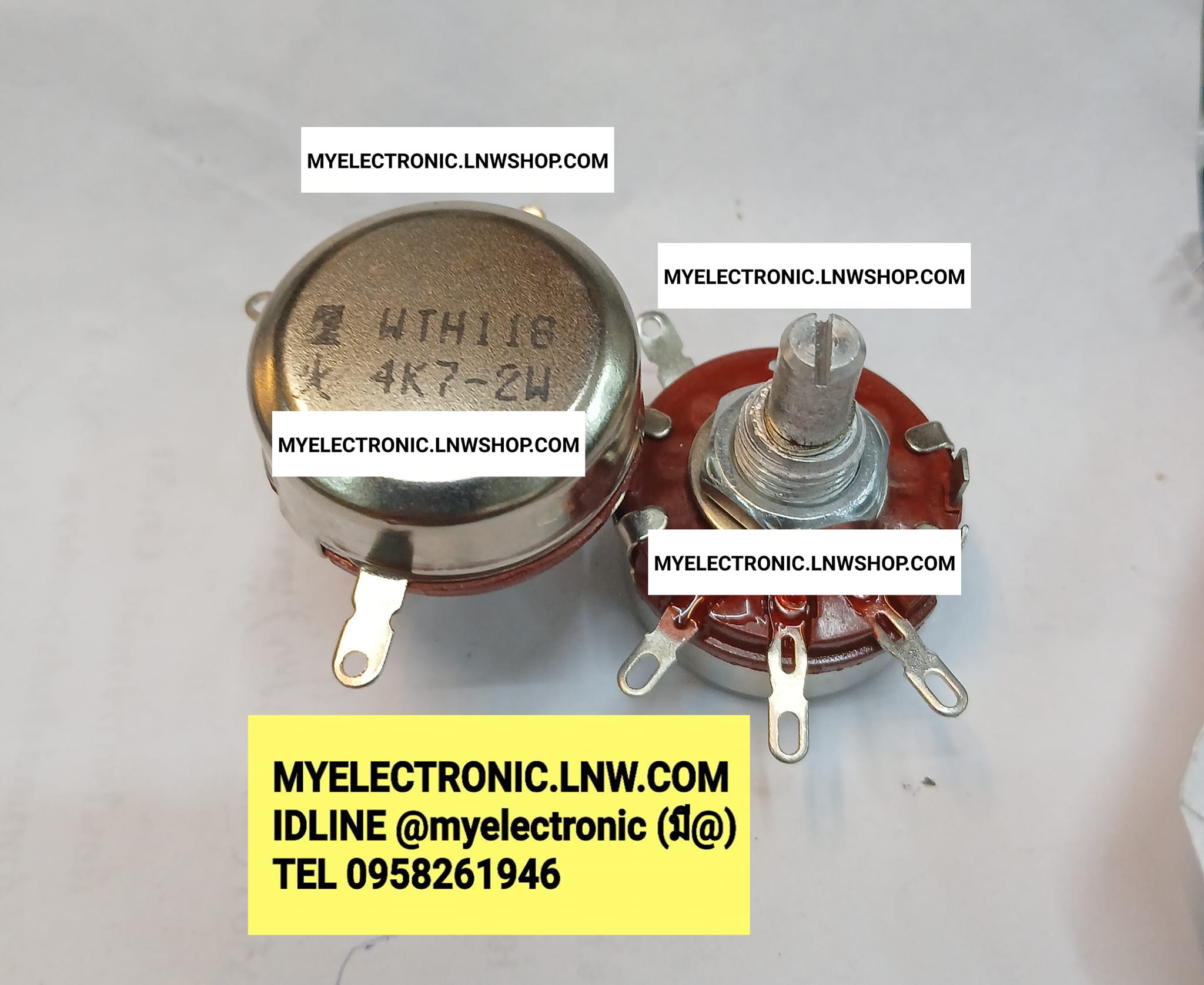 ขาย โวลุ่ม4.7K2W รุ่น WTH118 4K7 โวลุ่ม4K7 2W โวลุ่ม4.7K ohm MODEL รุ่น WTH-118 2WATT วอลลุ่ม4K7 VOLUME VARIABLE WTH118 RESISTOR โวลุ่ม วอลลุ่ม 4.7K สี่จุดเจ็ดเคโอห์ม ยี่ห้อ ของแท้ ราคา ตัวละ . . . . หน่วย บาท
