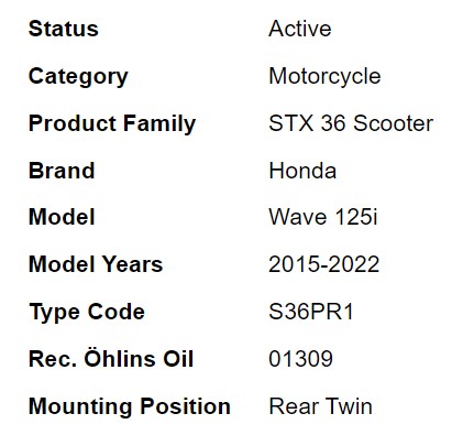 โช๊คหลัง OHLINS HO 647 FOR HONDA WAVE 125i/110i