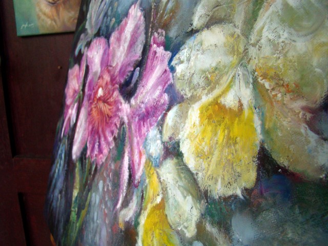 " กล้วยไม้ " ภาพวาดสีน้ำมัน งานเพ้นท์บนเฟรมผ้าใบ canvas ขนาด 50 x 60 cm.
