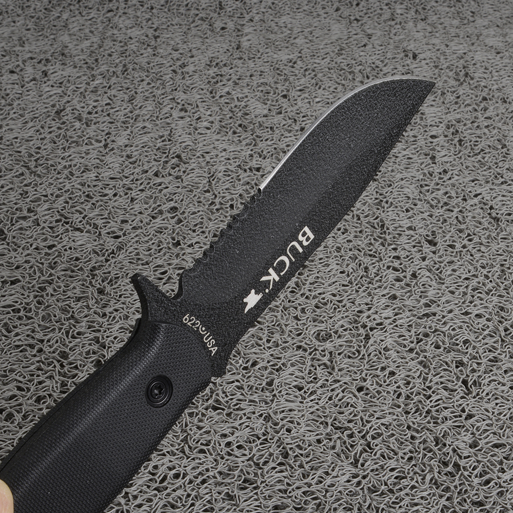 BUCK 622 USA FIXED BLACK BLADE มีดใบตาย มีดเดินป่า มีดโบวี่ มีดแคมปิ้ง มีดพก ด้ามมีดยางกันลื่น ความยาวรวม 9.5 นิ้ว 1 350 กรัม Black 9.5 in.