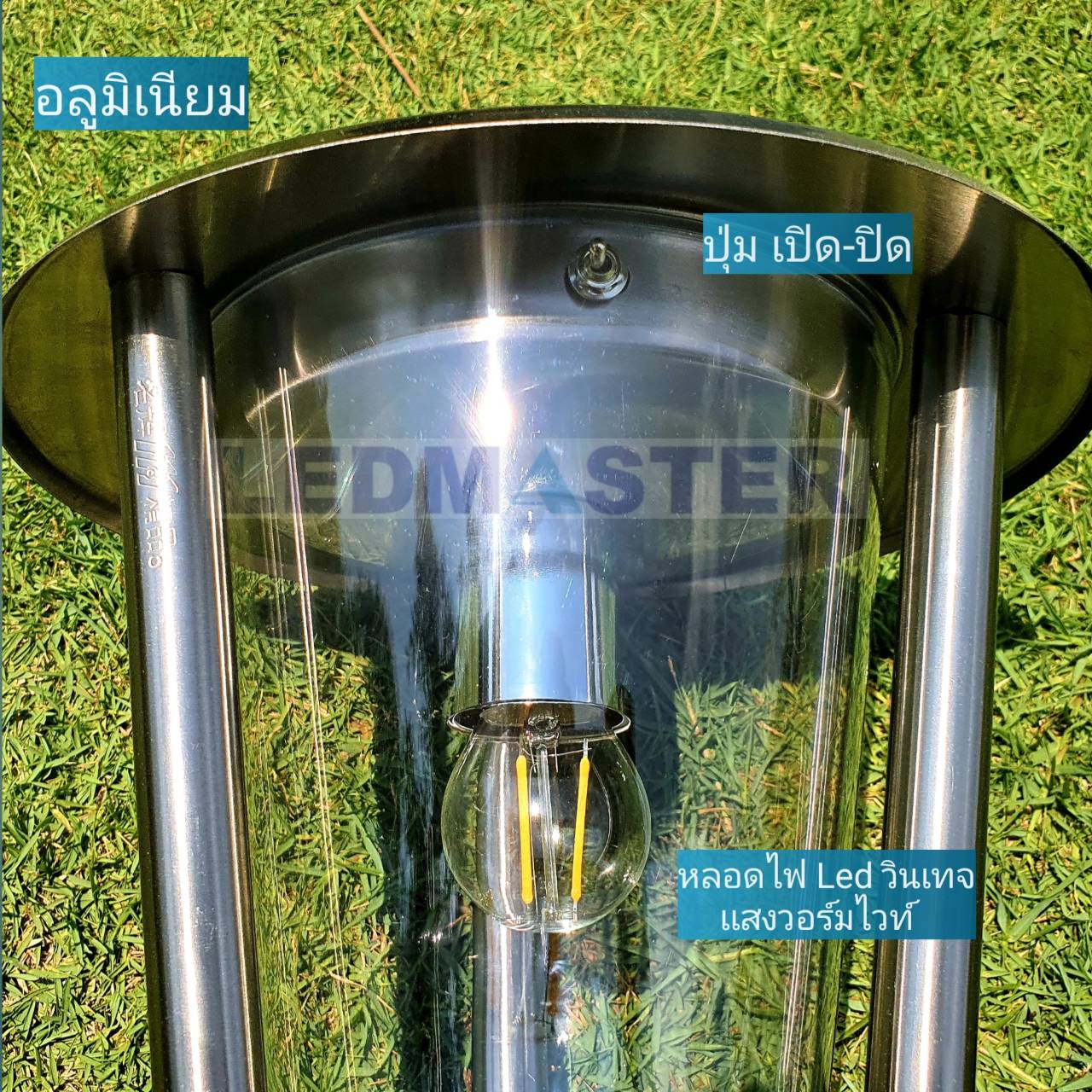 ✔NEW Solar Lamp Light โคมไฟหัวเสาโซล่าเซลล์ อะลูมิเนียมอย่างดี ทรงหรู ขนาด 35 CM เเถมฟรี หลอดไฟ led วินเทจ เเสง warmwhite ไฟโซล่าเซลล โคมไฟหัวเสา Solar