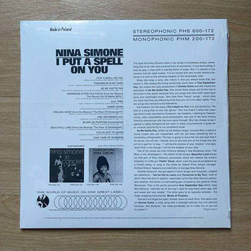 แผ่นเสียง Nina Simone - I Put A Spell On You ,Black Vinyl, LP, Album, Reissue, Stereo, 180 g มือหนึ่ง ซีล
