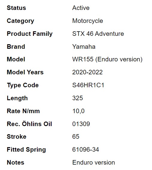 โช๊คหลัง OHLINS YA 023 FOR YAMAHA WR155