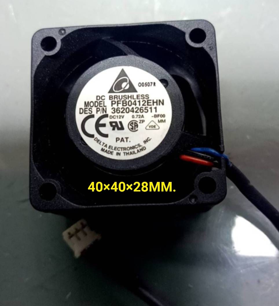 ขาย พัดลม12V0.72A 40×40×28MM. 3สาย MODEL PFB0412FHN DES P/N3620426511 ยี่ห้อ DELTA พัดลม 12V0.72A 40×40×28มม. ราคา ตัวละ . . . . หน่วย บาท