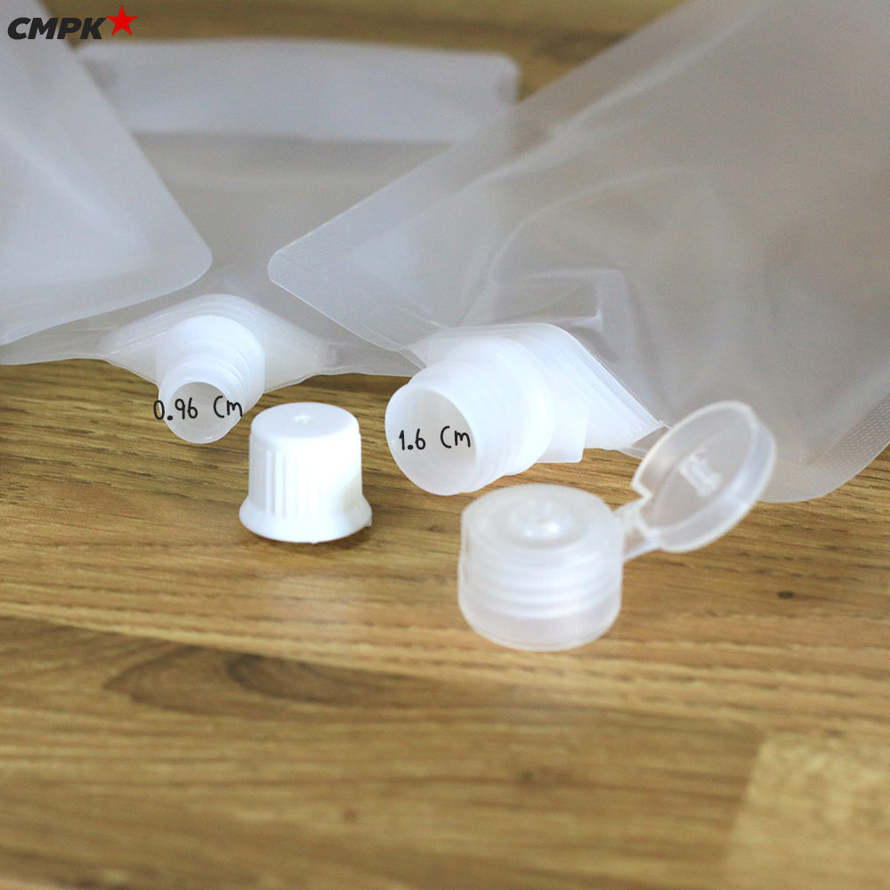 ถุงใส่น้ำ ถุงฝาเกลียว เนื้อขุ่น ตั้งได้ 30-500mL เหมาะสำหรับใส่น้ำหวาน น้ำผลไม้ น้ำจิ้ม ซอส เครื่องดื่ม และของเหลวทุกชนิด 100 ใบ