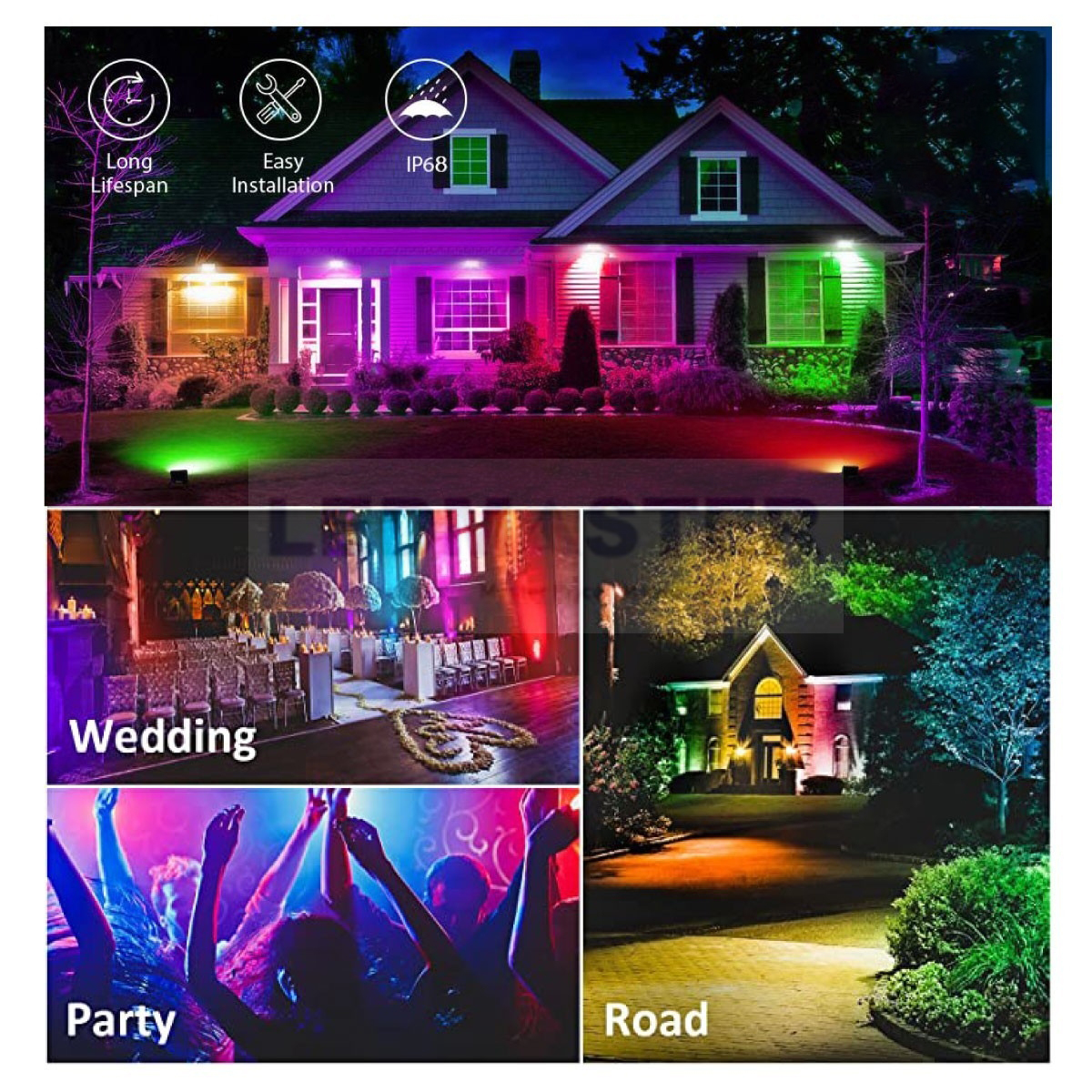 2024 ไฟปีใหม่ สปอร์ตไลท์ LED โซล่าเซลล์ 400W 300W แสง RGB+Daylight ปรับค่าเเสงไฟกระพริบได้ IP68 Spotlight RGB Solar ไฟ