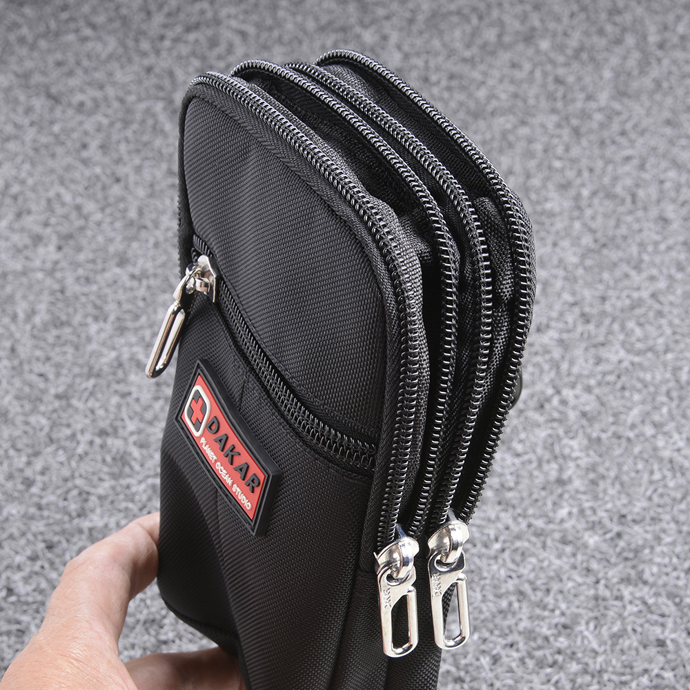 YR-40 กระเป๋าคาดเอว กระเป๋าใส่โทรศัพท์ ผ้าไนลอน 3 ซิป แนวตั้ง 2 150 กรัม Black ยาว 17 ซม.