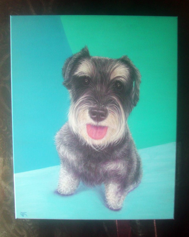 Custom oil painting Pet Portrait ภาพวาดสีน้ำมันบนเฟรมผ้าใบ ขนาด 40 x 50 cm. Art commission