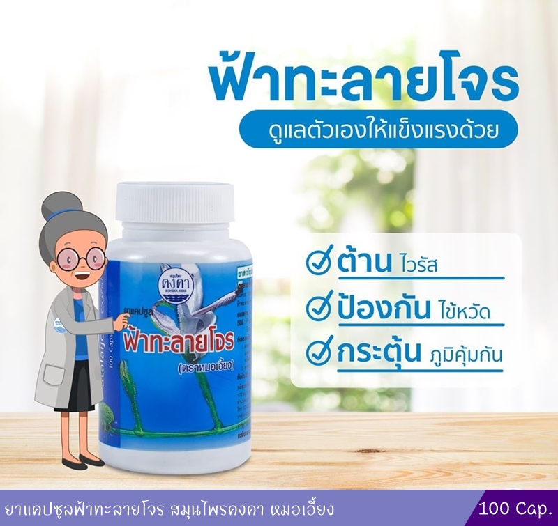 ยาแคปซูลฟ้าทะลายโจร สมุนไพรคงคา หมอเอี้ยง ( 100 แคปซูล )