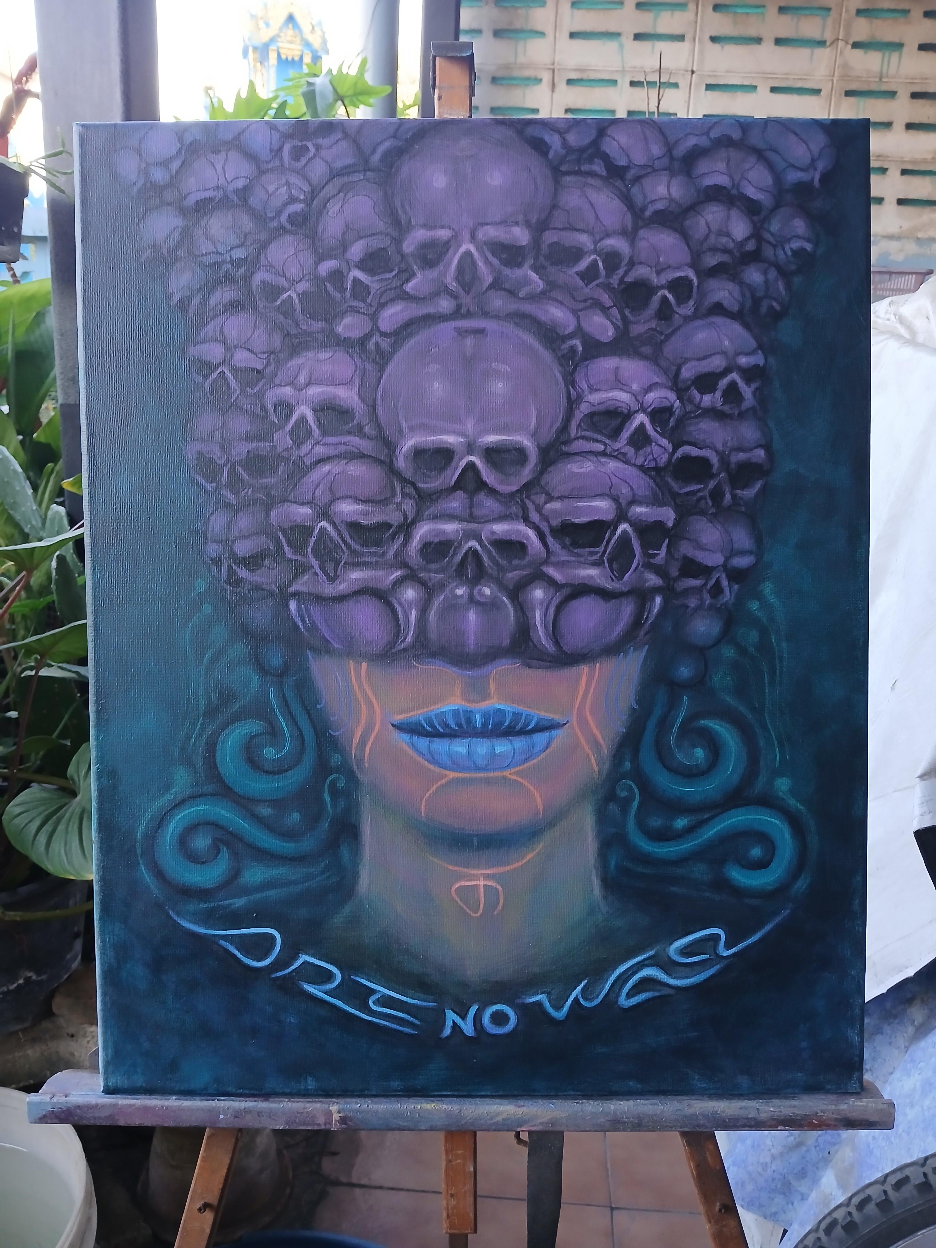 Untitled ภาพวาดสีอะครีลิคบนเฟรมผ้าใบ ขนาด 40 cm. x 50 cm. (งานวาดต้นฉบับ มีชิ้นเดียว ไม่ใช่ภาพพิมพ์หรือโปสเตอร์)