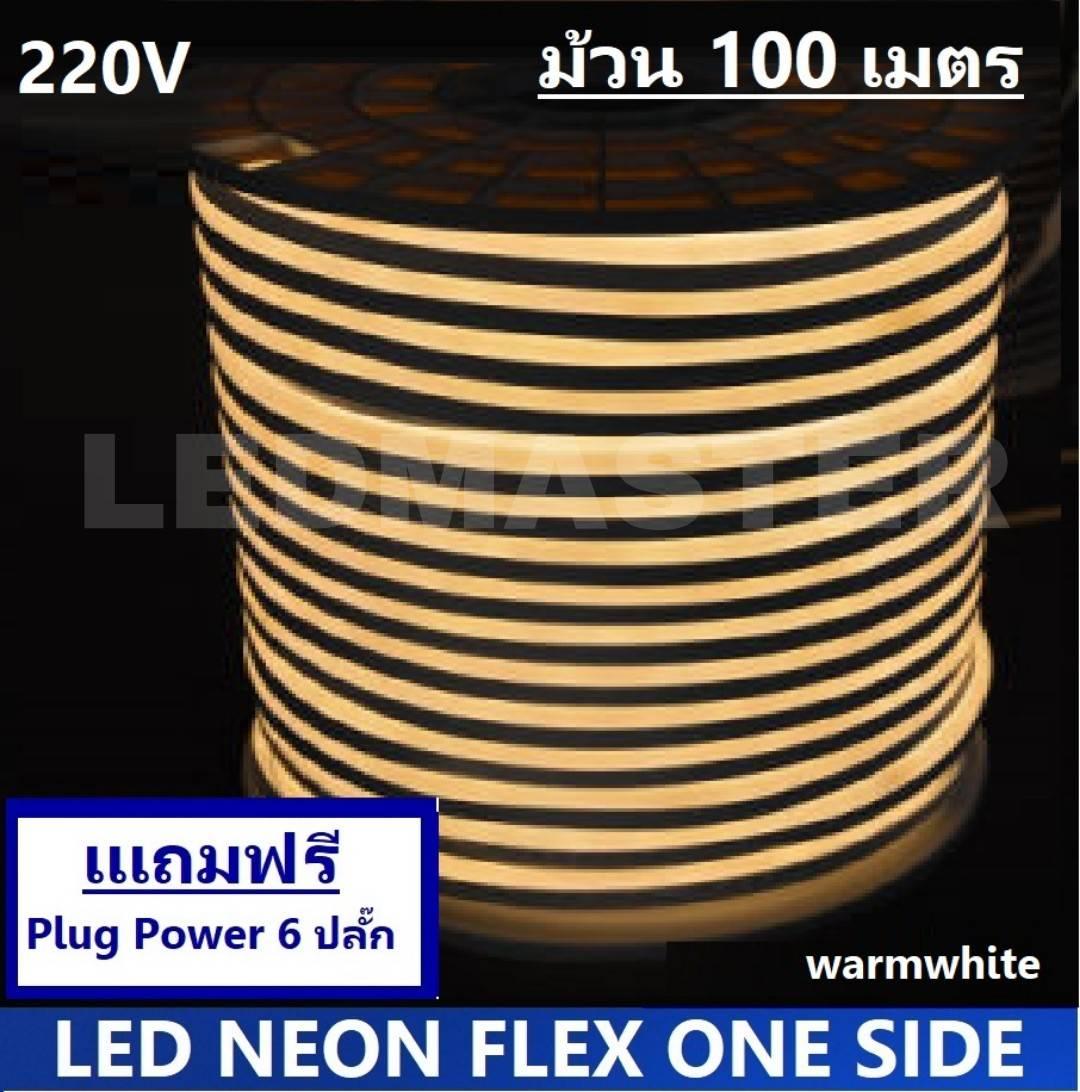 [ ฟรี ! ปลั๊กหัวจ่าย 6 เส้น ] ม้วน 100 เมตร LED NEON FLEX ไฟนีออนเฟล็กซ์ 2835 DC220v ไฟแอลอีดีนีออนดัด สามารถ ตัด ดัด โค้ง งอ ตกเเต่งายในและภายนอกสถานที่หรือการเดินไฟซ่อนฝ้า -กดเลือก แสง white warmwhite green red blue yellow