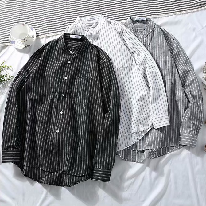 ✅ ลดล้างสต๊อค (S9 ลายทางยาวคอจีน) เสื้อเชิ้ตคอจีน แขนยาว Shirt แฟชั่น เสื้อเที่ยว M L XL XXL 2XL