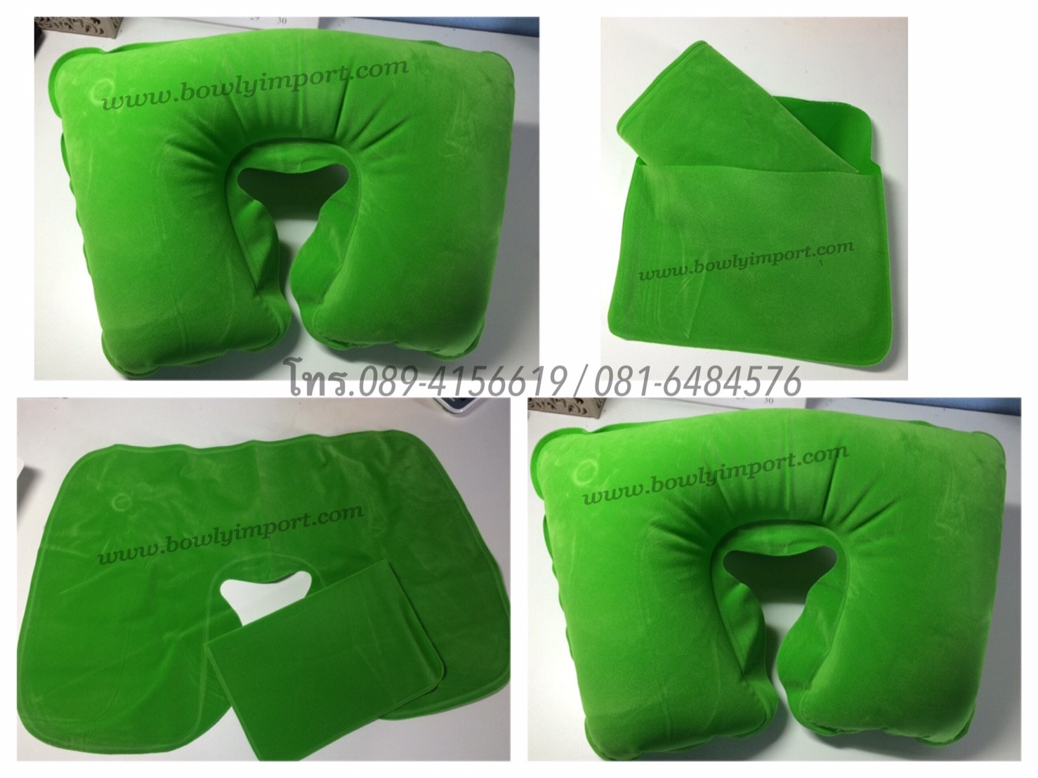 หมอนรองคอเป่าลม เนื้อผ้ากำมะหยี่ พร้อมสกรีนโลโก้