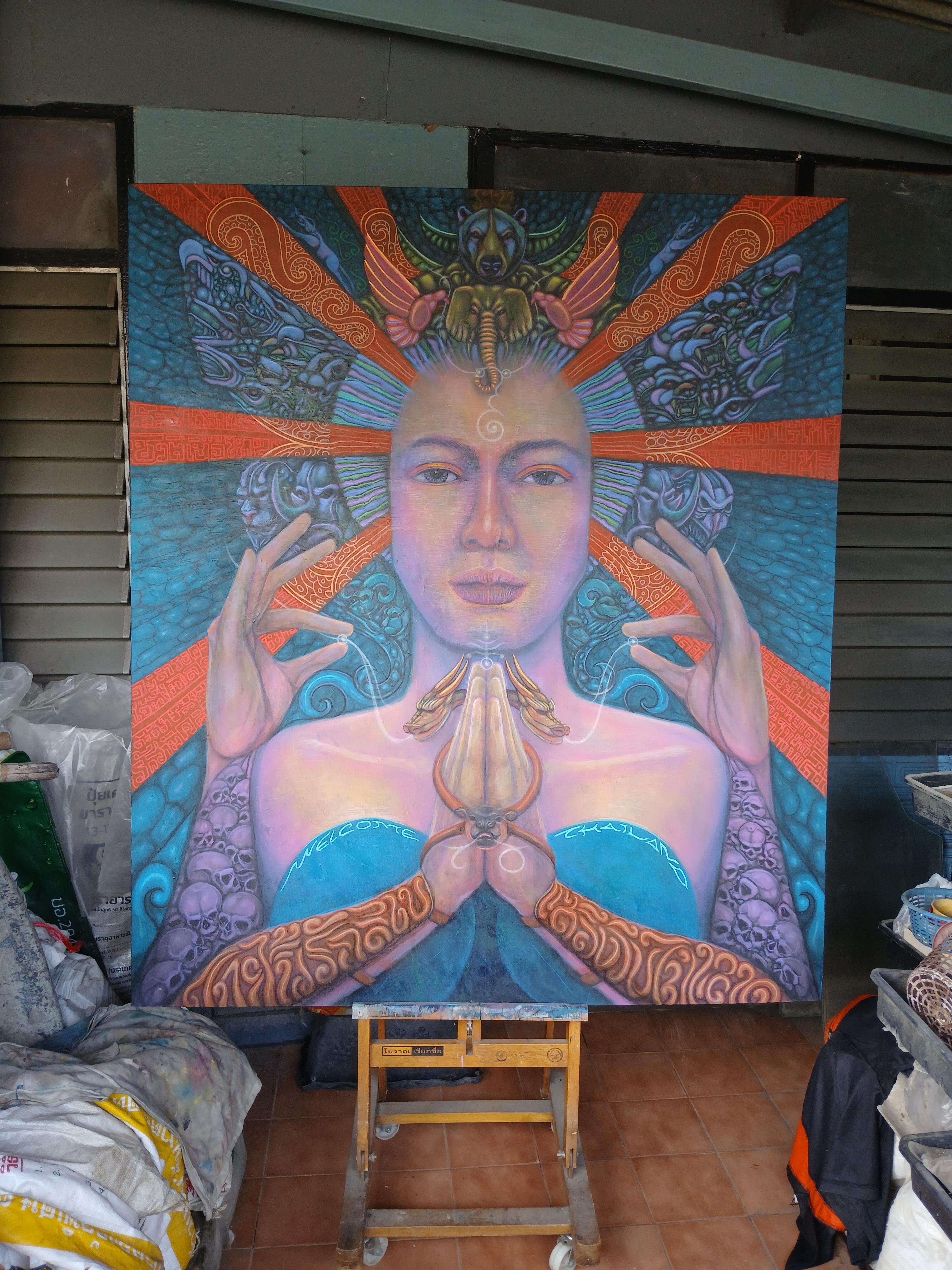 "เพลงชาติ" สีอะครีลิค บนเฟรมผ้าใบ ขนาด 130 cm. x 150 cm.