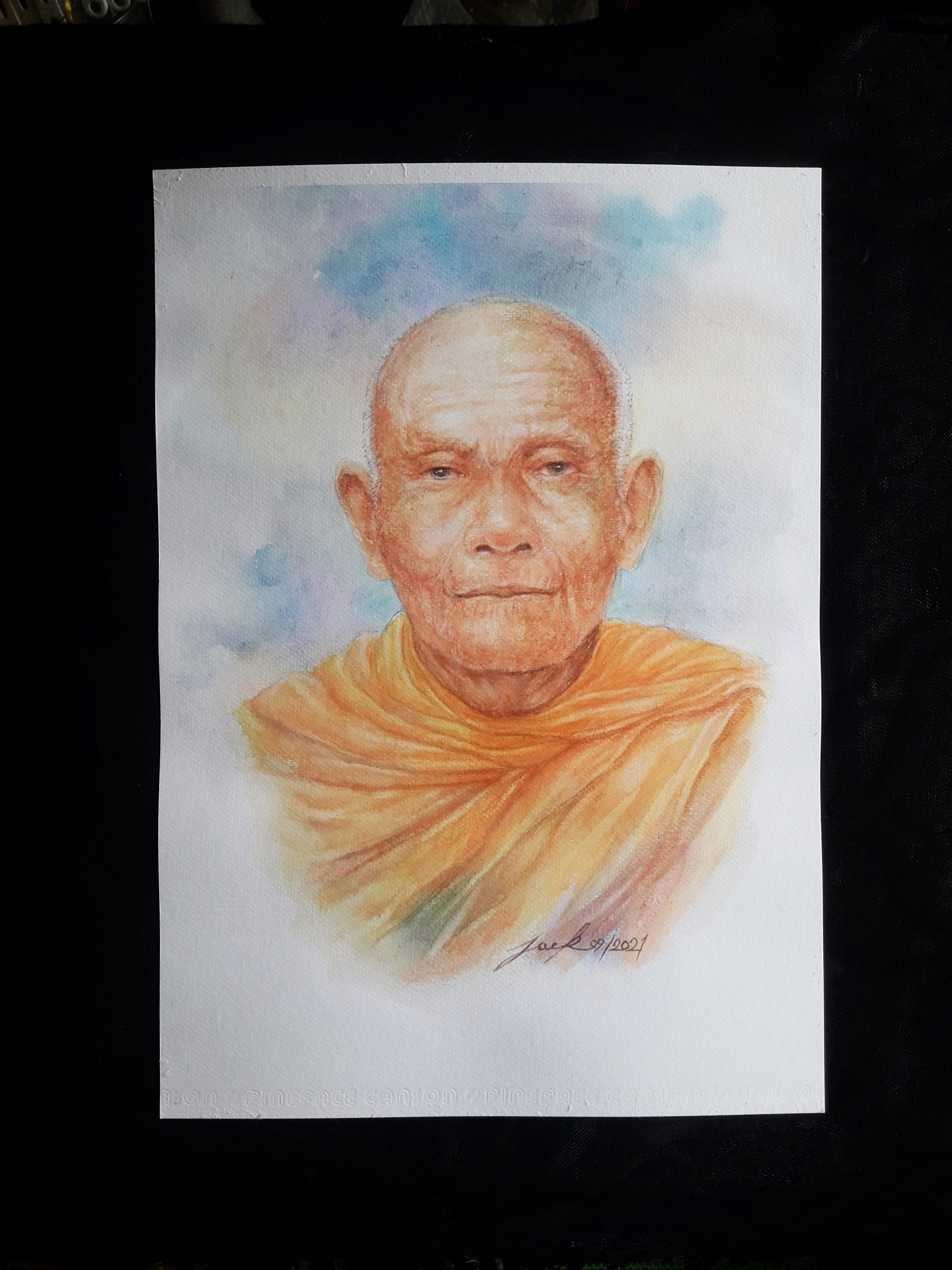 พ่อท่านคล้าย วัดสวนขัน นครศรีธรรมราช ภาพวาดสีน้ำ บนกระดาษ Canson 320 แกรม ขนาด A3 งานวาดต้นฉบับ ไม่ใช่ภาพพิมพ์หรือโปสเตอร์ครับ