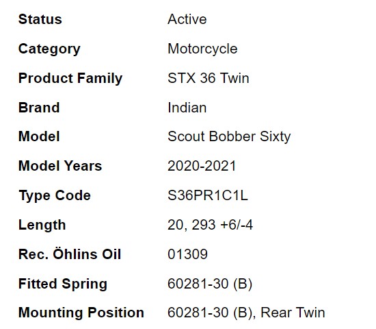 โช๊คหลัง OHLINS IN 524 FOR INDIAN SCOUT
