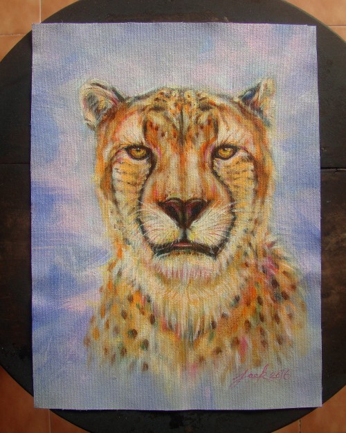 "Cheetah" ภาพวาดสีอะคริลิค บนผ้าใบ canvas ไม่ขึงบนเฟรม ขนาด 30 x 40 cm. [12 x 16 นิ้ว]