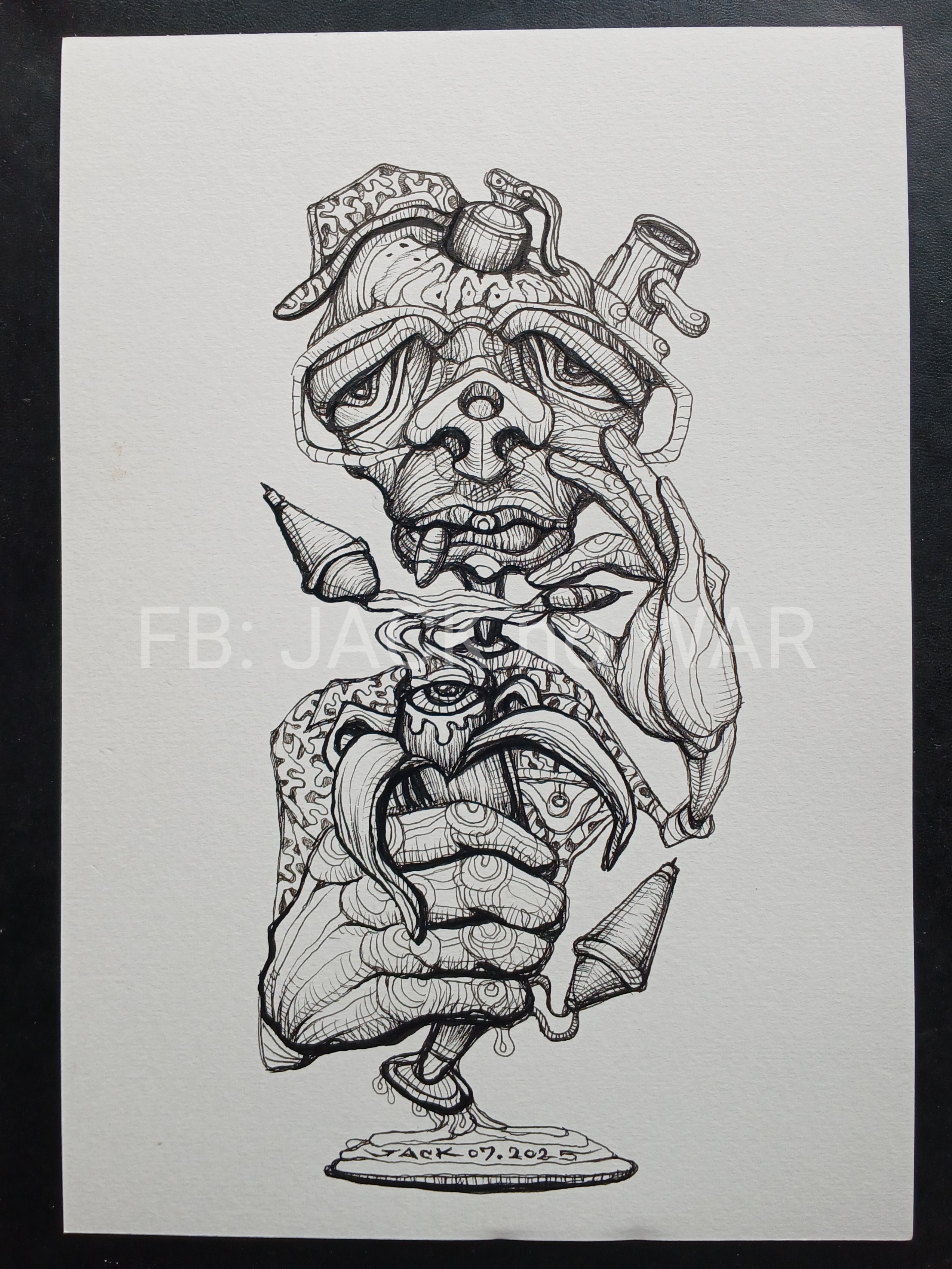 Surreal Portrait19 (SomKrok) วาดเส้นปากกา หมึกดำ กระดาษร้อยปอนด์ (200 แกรม) ขนาด 21×29.7 cm. A4