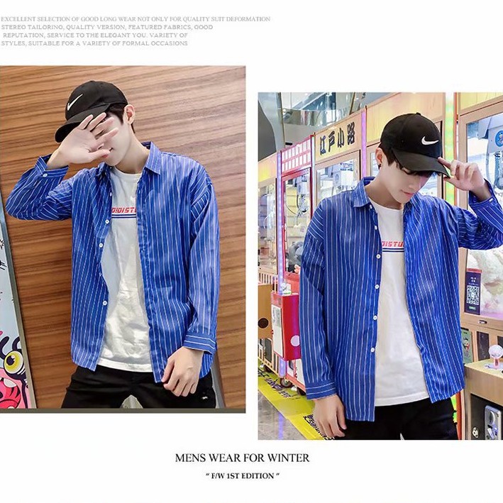 ✅ ลดล้างสต๊อค (S10 ลายทางยาว) เสื้อเชิ้ตแขนยาว Shirt แฟชั่น เสื้อเที่ยว M L XL XXL 2XL สวยๆ