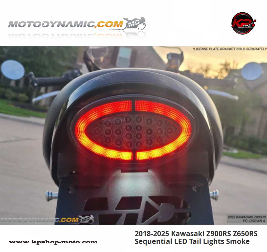ไฟท้ายแต่ง MD 2018-2025 Kawasaki Z900RS Z650RS Sequential LED Tail Lights Smoke